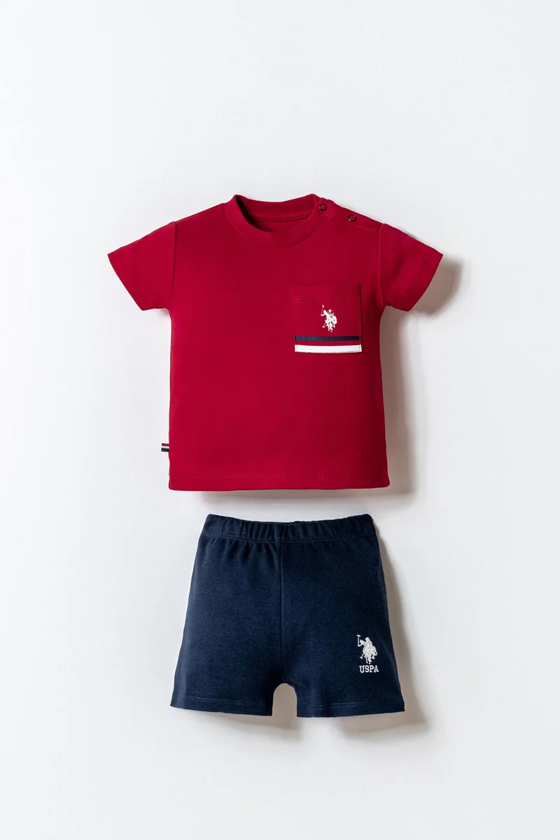 يو اس بولو اسن U.S. Polo Assn. Baby Boys Red Shorts Set